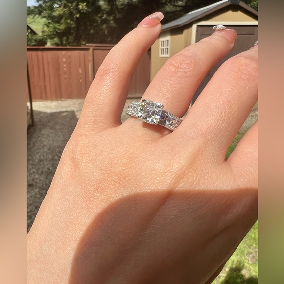 Brand New Moissanite Asscher Cut 2CT Ring 18K White Gold Plated Sterling Silver - Picture 4 of 16